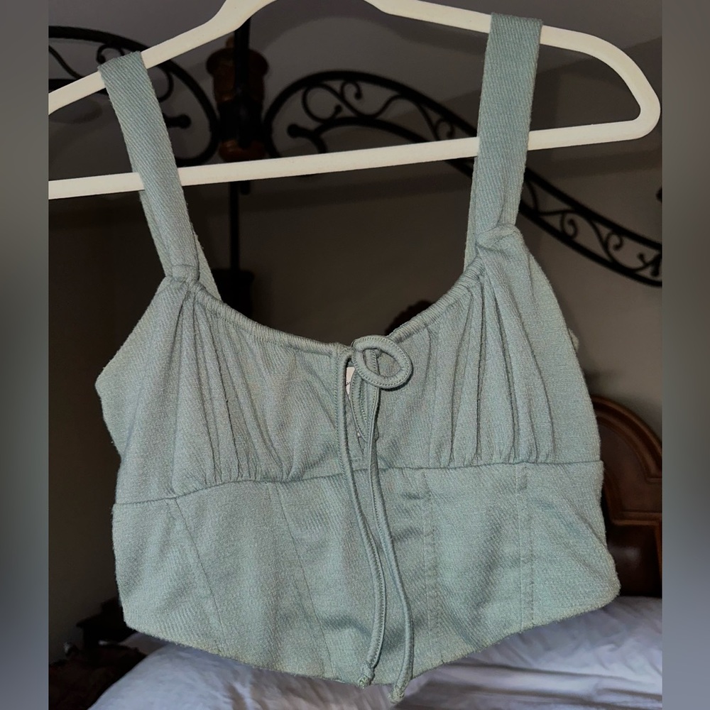 Tie Front Teal Bustier Cami Top
